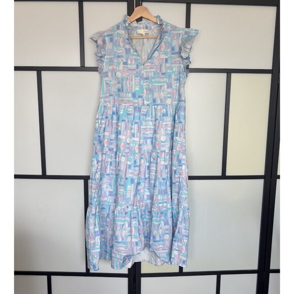 PINCH Women's Midi Dress Abstract Size Large Pockets Femenine Resort Preppy - Picture 1 of 10